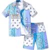 imageSOLY HUX Boys Summer 2 Piece Outfits Boho Paisley Print Short Sleeve Button Down Shirt and Shorts SetBlue and White Paisley