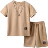 imageSOLY HUX Boys Summer Short Sleeve Letter Tee Shirt and Track Shorts 2 Piece OutfitMocha Brown Letter