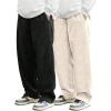 imageSOLY HUX Mens 2 Piece Corduroy Pants Drawstring Elastic Waist Straight Leg Baggy Pants with PocketsBlack Beige