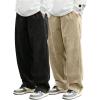 imageSOLY HUX Mens 2 Piece Corduroy Pants Drawstring Elastic Waist Straight Leg Baggy Pants with PocketsBlack and Brown