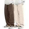 imageSOLY HUX Mens 2 Piece Corduroy Pants Drawstring Elastic Waist Straight Leg Baggy Pants with PocketsBrown and Beige