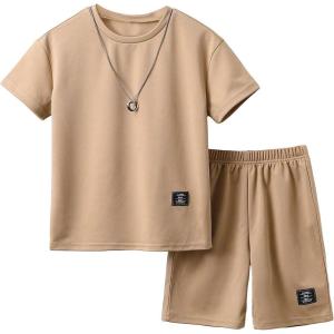 imageSOLY HUX Boys Summer Short Sleeve Letter Tee Shirt and Track Shorts 2 Piece OutfitMocha Brown Letter