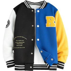 imageSOLY HUX Boys Varsity Jacket Letter Star Print Long Sleeve Color Block Baseball Bomber Jacket CoatBlack and Blue