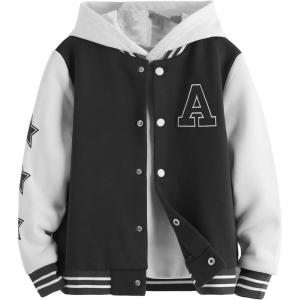 imageSOLY HUX Boys Varsity Jacket Letter Star Print Long Sleeve Color Block Baseball Bomber Jacket CoatBlack and White Print