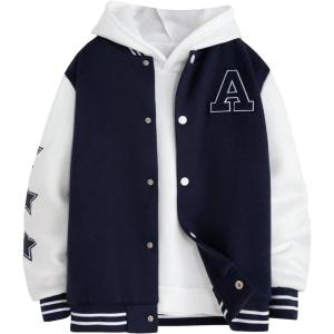 imageSOLY HUX Boys Varsity Jacket Letter Star Print Long Sleeve Color Block Baseball Bomber Jacket CoatRoyal Blue Letter