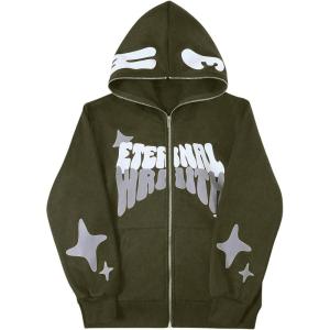 imageSOLY HUX Boys Zip Up Hoodies Sweatshirt Y2k Letter Graphic Long Sleeve Streetwear JacketArmy Green Letter