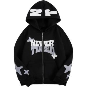 imageSOLY HUX Boys Zip Up Hoodies Sweatshirt Y2k Letter Graphic Long Sleeve Streetwear JacketBlack Letter