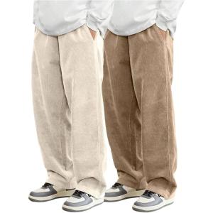 imageSOLY HUX Mens 2 Piece Corduroy Pants Drawstring Elastic Waist Straight Leg Baggy Pants with PocketsBeige Brown