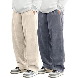 imageSOLY HUX Mens 2 Piece Corduroy Pants Drawstring Elastic Waist Straight Leg Baggy Pants with PocketsBeige and Grey
