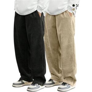 imageSOLY HUX Mens 2 Piece Corduroy Pants Drawstring Elastic Waist Straight Leg Baggy Pants with PocketsBlack and Brown