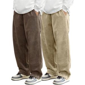 imageSOLY HUX Mens 2 Piece Corduroy Pants Drawstring Elastic Waist Straight Leg Baggy Pants with PocketsBrown and Khaki