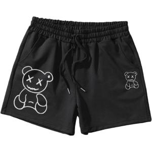 imageSOLY HUX Mens Cartoon Print Drawstring High Waisted Sweat Shorts Casual Summer Track Shorts with PocketBlack