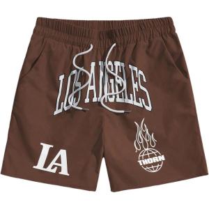imageSOLY HUX Mens Drawstring Waist Athletic Shorts Workout Basketball Shorts Summer Printed Track ShortsBrown Graphic