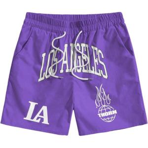 imageSOLY HUX Mens Drawstring Waist Athletic Shorts Workout Basketball Shorts Summer Printed Track ShortsPurple Graphic