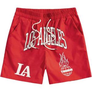 imageSOLY HUX Mens Drawstring Waist Athletic Shorts Workout Basketball Shorts Summer Printed Track ShortsRed Graphic