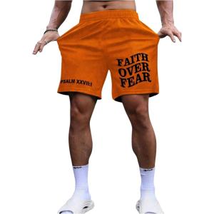 imageSOLY HUX Mens Graphic Shorts High Waist Elastic Casual Workout Athletic Gym Summer y2k ShortsOrange Black Letter