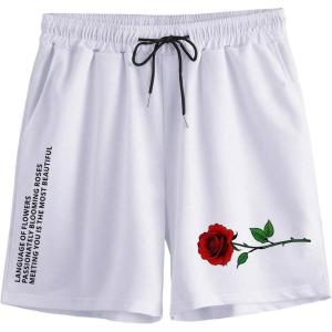 imageSOLY HUX Mens Graphic Sweat Shorts Floral Letter Print Drawstring Waist Track Shorts with PocketWhite Graphic