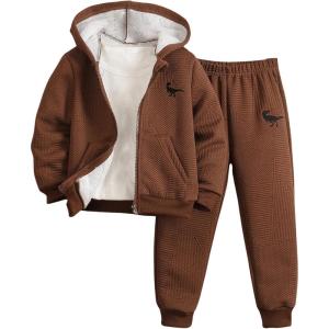 imageSOLY HUX Toddler Boys 2 Piece Outfits Fall Winter Sweatsuit Long Sleeve Hoodie Jacket and Sweatpants SetBrown Graphic