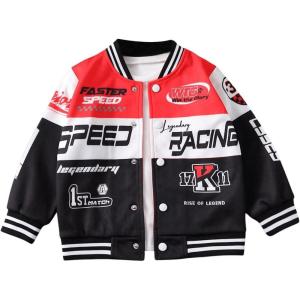 imageSOLY HUX Toddler Boys Varsity Jacket Letter Graphic Color Block Long Sleeve Motorcycle Jacket OuterwearBlack Letter
