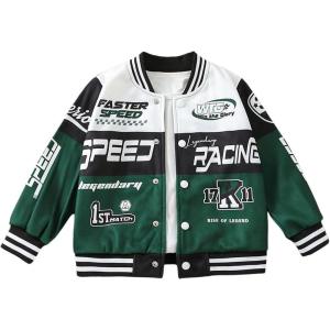 imageSOLY HUX Toddler Boys Varsity Jacket Letter Graphic Color Block Long Sleeve Motorcycle Jacket OuterwearGreen Letter