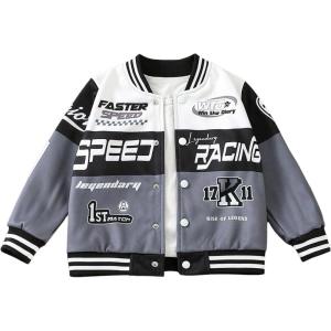 imageSOLY HUX Toddler Boys Varsity Jacket Letter Graphic Color Block Long Sleeve Motorcycle Jacket OuterwearGrey Letter