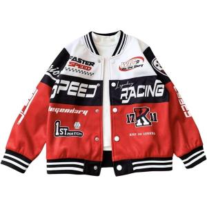 imageSOLY HUX Toddler Boys Varsity Jacket Letter Graphic Color Block Long Sleeve Motorcycle Jacket OuterwearRed Letter