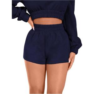 imageSOLY HUX Womens Elastic High Waisted Sweat Shorts Casual Comfy Lounge Summer Shorts TrendyDark Blue