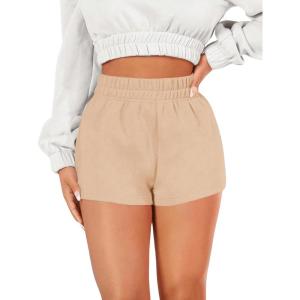 imageSOLY HUX Womens Elastic High Waisted Sweat Shorts Casual Comfy Lounge Summer Shorts TrendyPlain Khaki