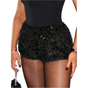 imageSOLY HUX Womens Y2k Sequin Elastic Low Rise Party Sparkly Booty ShortsSolid Black