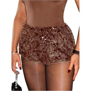 imageSOLY HUX Womens Y2k Sequin Elastic Low Rise Party Sparkly Booty ShortsSolid Chocolate Brown