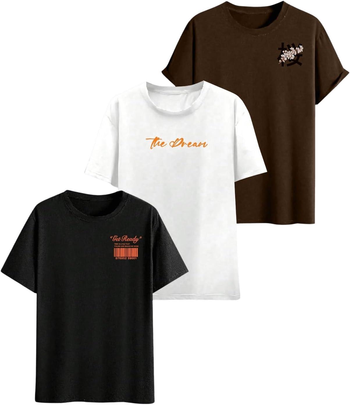 imageSOLY HUX 3Pack Oversized T Shirts for Men Y2K Graphic Tees Vintage Baggy Shirts 90s Streetwear TopsBlack and White and Brown