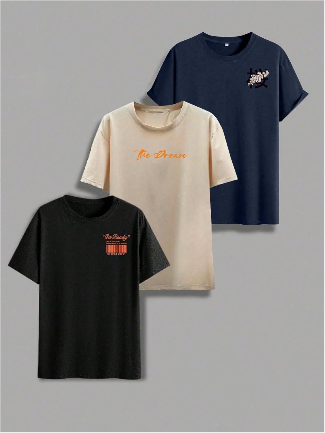 imageSOLY HUX 3Pack Oversized T Shirts for Men Y2K Graphic Tees Vintage Baggy Shirts 90s Streetwear TopsDark Blue Apricot Black