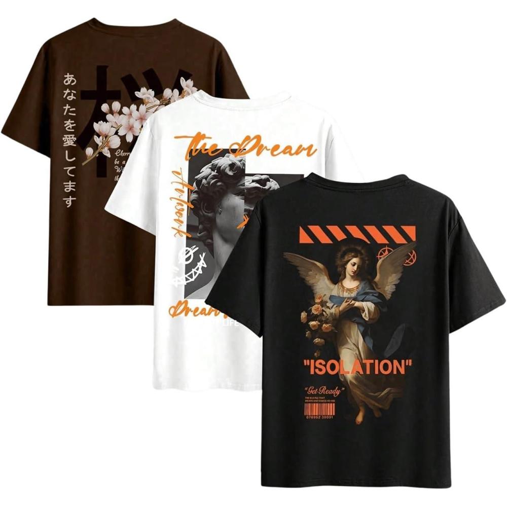 imageSOLY HUX 3Pack Oversized T Shirts for Men Y2K Graphic Tees Vintage Baggy Shirts 90s Streetwear TopsBlack and White and Brown