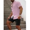 imageSOLY HUX Mens Casual Tracksuit Button Down Shirt and Drawstring Waist Short Sets Summer 2 Piece OutfitsPink and Black