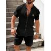 imageSOLY HUX Mens Casual Tracksuit Button Down Shirt and Drawstring Waist Short Sets Summer 2 Piece OutfitsSolid Black