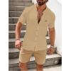 imageSOLY HUX Mens Casual Tracksuit Button Down Shirt and Drawstring Waist Short Sets Summer 2 Piece OutfitsSolid Khaki