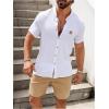 imageSOLY HUX Mens Casual Tracksuit Button Down Shirt and Drawstring Waist Short Sets Summer 2 Piece OutfitsWhite and Khaki