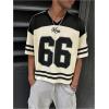 imageSOLY HUX Mens Jersey Shirts Number Graphic V Neck Drop Shoulder Short Sleeve Loose Streetwear Tee TopsBlack Letter