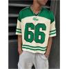imageSOLY HUX Mens Jersey Shirts Number Graphic V Neck Drop Shoulder Short Sleeve Loose Streetwear Tee TopsGreen Letter