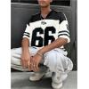 imageSOLY HUX Mens Jersey Shirts Number Graphic V Neck Drop Shoulder Short Sleeve Loose Streetwear Tee TopsWhite Letter