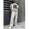 imageSOLY HUX Mens Jersey Shirts Number Graphic V Neck Drop Shoulder Short Sleeve Loose Streetwear Tee TopsWhite Letter