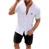 imageSOLY HUX Mens Casual Tracksuit Button Down Shirt and Drawstring Waist Short Sets Summer 2 Piece OutfitsWhite and Black