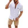 imageSOLY HUX Mens Casual Tracksuit Button Down Shirt and Drawstring Waist Short Sets Summer 2 Piece OutfitsWhite and Khaki