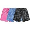 imageSOLY HUX Mens Paisley Bandana Shorts 3 Packs Summer Casual Workout Beach Drawstring Track ShortsBlack Blue Pink