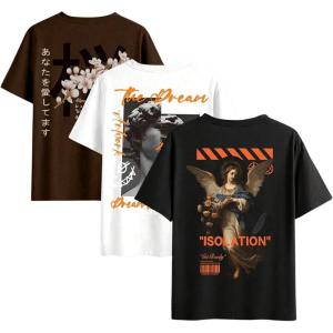 imageSOLY HUX 3Pack Oversized T Shirts for Men Y2K Graphic Tees Vintage Baggy Shirts 90s Streetwear TopsBlack and White and Brown