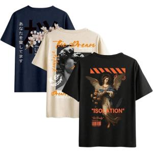 imageSOLY HUX 3Pack Oversized T Shirts for Men Y2K Graphic Tees Vintage Baggy Shirts 90s Streetwear TopsDark Blue Apricot Black