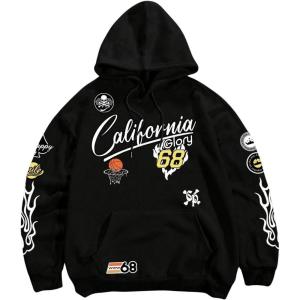 imageSOLY HUX Hoodies for Men Graphic Letter Print Long Sleeve Drawstring Sweatshirt Pullover Tops with PocketBlack Letter