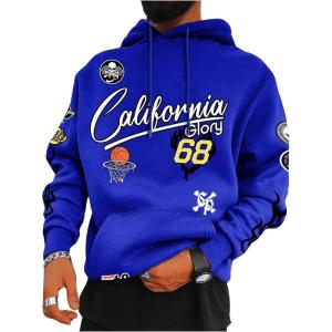 imageSOLY HUX Hoodies for Men Graphic Letter Print Long Sleeve Drawstring Sweatshirt Pullover Tops with PocketBlue Letter