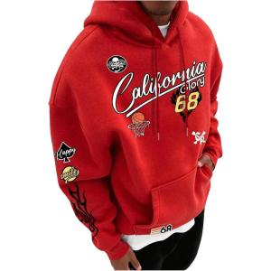 imageSOLY HUX Hoodies for Men Graphic Letter Print Long Sleeve Drawstring Sweatshirt Pullover Tops with PocketRed Letter