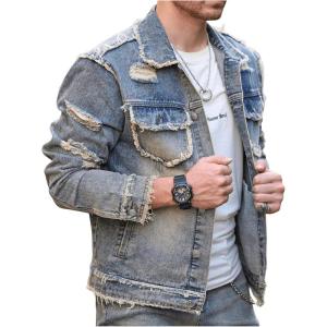 imageSOLY HUX Mens Denim Jacket Jean Jacket Men Vintage Trucker Jackets Coats Long Sleeve Casual Denim OuterwearSolid Blue
